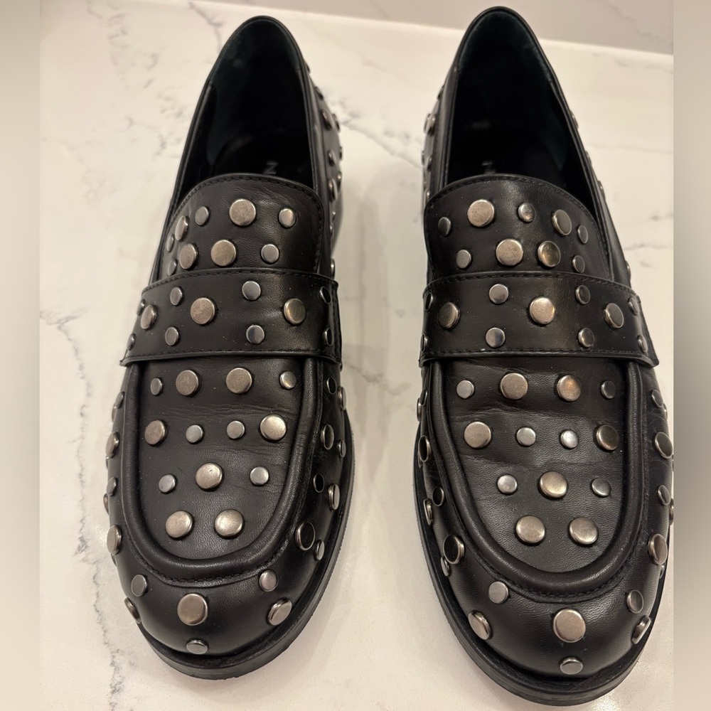 Ladies Leather Black Studded Loafers